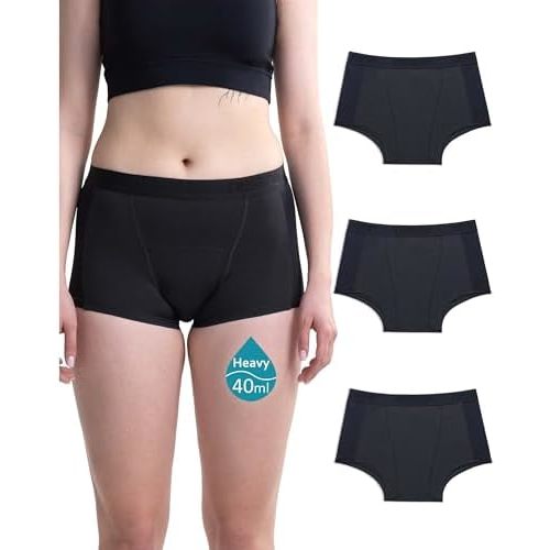 Neione Women Period Underwear Heavy Flow Cotton High-Waisted Sleep Boyshort Menstrual Panties Holds 4 Tampons