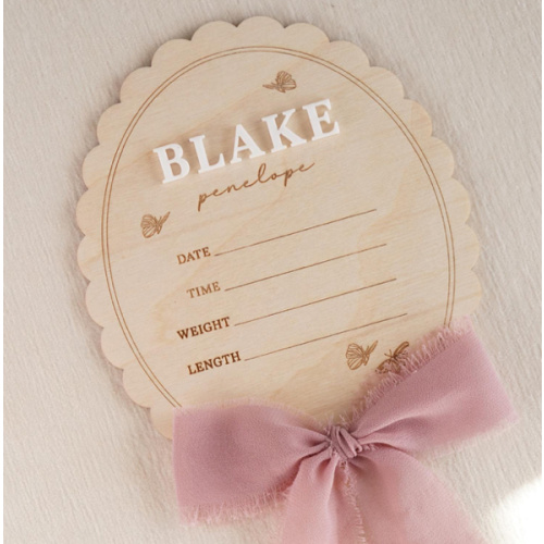 Girl Name Announcement Sign: Butterfly Hospital Name Plaque and Birth Stat with Bow