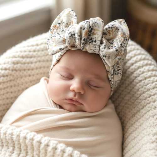 Baby Bow Headbands: Organic Cotton Adjustable Knotted Floral Head Wrap for Newborns, Babies, Toddlers