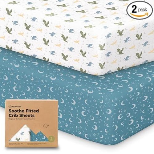 2pk Organic Cotton Crib Sheets for Boy Girl 52x28 (Dragon Tale) | Fitted Crib Mattress Sheet Neutral, Breathable Cover for Baby Bed Set, Toddler Mattress, Soft & Cute Prints