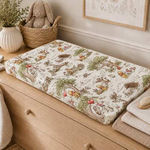 Clasic Colorful Winnie the Pooh Inspired Changing Pad Cover Baby Nursery Decor Storybook Bear Woodland Changing Mat Cover Classic Nursery