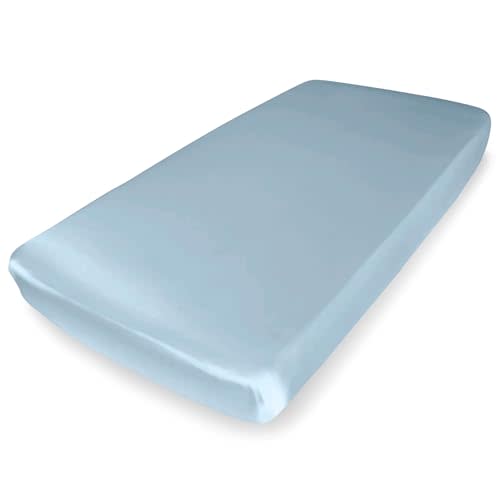 Mulberry Park Fitted Silk Crib Sheet - Grade 6A Pure 19 Momme Toddler Bedding - Gentle on Baby's Delicate Skin, Helps with Bald Spot, Eczema, Dry Skin & Cradle Cap - 28" x 52" / Bedtime Blue