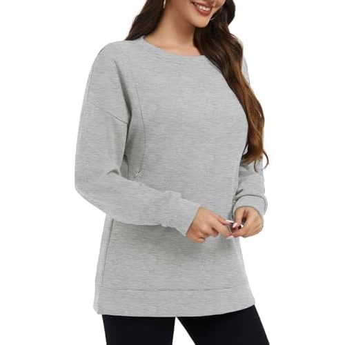 Smallshow Women's Nursing Sweatshirt Tops Fleece Long Sleeve Breastfeeding Clothes