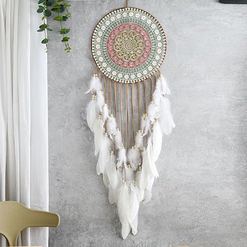 Big Dream Catchers for Wall with White Feather, Large 12 Inch Diameter Dream Catcher for Room Ceiling Wall Window Corridor Balcony Decor