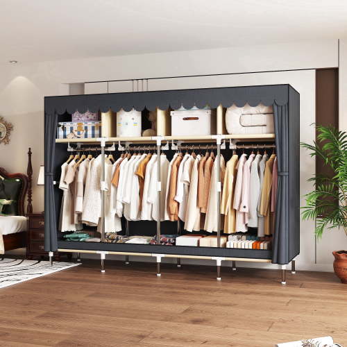 78.7Inch Portable Wardrobe Closet, 4 Storage Spaces with 4Hanging Rods,sSteel Frame Fabric Organizer, Easy Assembly and Dust Resistant Design,Grey
