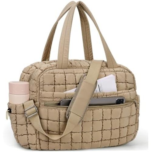 Quilted Duffle Bag for Women Cute Weekender Overnight Bags Lightweight Soft Puffer Travel Duffel Bags Carry On Gym Bag