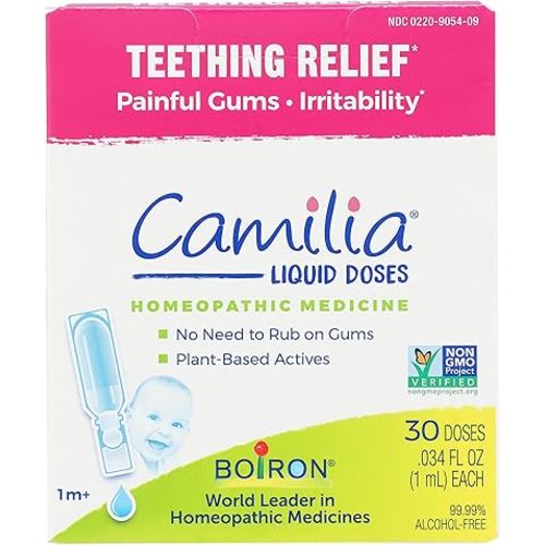 Boiron Camilia Teething Drops for Daytime and Nighttime Relief of Painful or Swollen Gums and Irritability in Babies - 30 Count