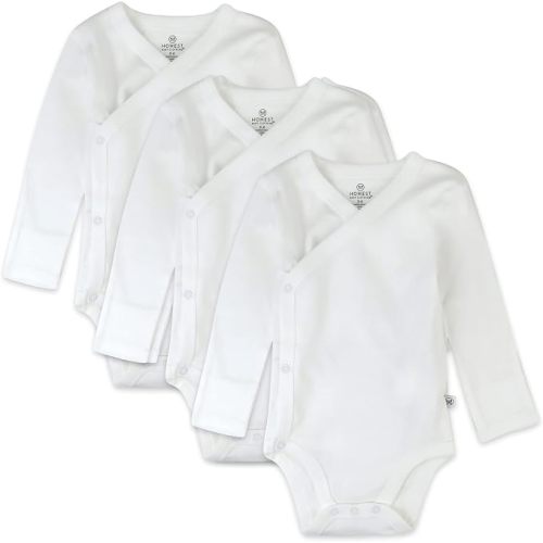 HonestBaby Baby 3-pack Long Sleeve Side-snap Kimono Bodysuits Organic Cotton for Infant Baby Boys, Girls, Unisex