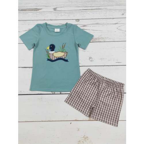 Boys Checkered Duck Appliqué Top Shorts Set