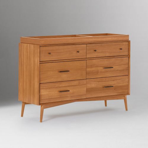 Mid-Century 6-Drawer Wide Dresser with Removable Topper (56")