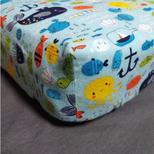 Ocean Flannel Crib Sheet: Nautical Sea Life Baby Bedding