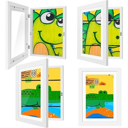 4 Pack Kids Art Frames 8.5x11 Inch Changeable Kids Artwork Flip Frame for Picture Display, Children School Drawing Projects Storage, Horizontally Vertically Wall Hanging, Front Opening (White)