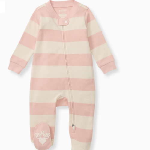 Rugby Stripe Organic Cotton Sleep & Play - Pink Sand