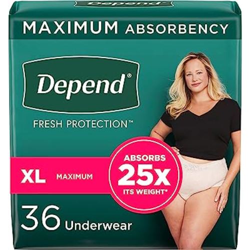 Depend FIT-Flex Incontinence Underwear for Women, Disposable, Maximum Absorbency, Extra-Large, Blush, 36 Count