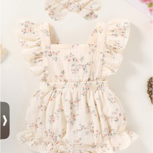 Baby Girl Soft Comfortable Cute Ruffle Trim Romper With Headband Set, Suitable For Summer Casual Holiday Party | SHEIN USA