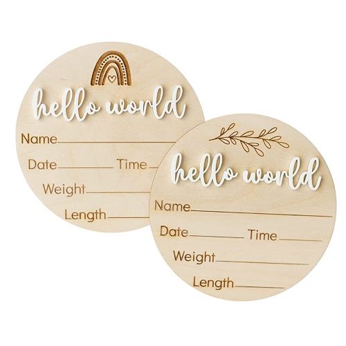 Hello World Newborn Sign | Birth Announcement Sign for Hospital | Baby Name Sign | Baby Name Announcement Sign | Newborn Announcement Sign | Baby Birth Announcement Sign (Greenery Accent)