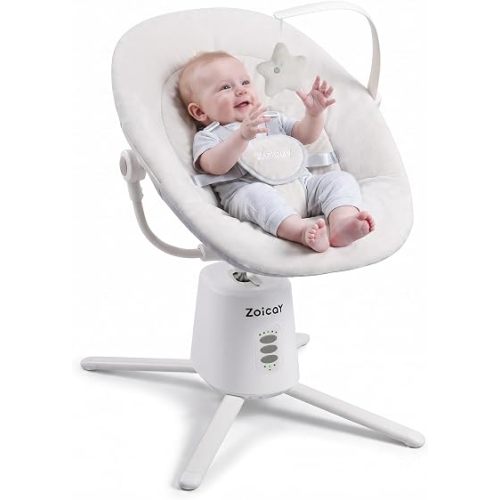 Zoicay Baby Swing,Baby Swings for Infants with 3 Modes & 5 Speeds, BT Enabled App & Remote Control, Electric Swing – 6 Melodies and 3 Timer Setting, 2 Seat Positions and 5-Point Harness Swing (White)