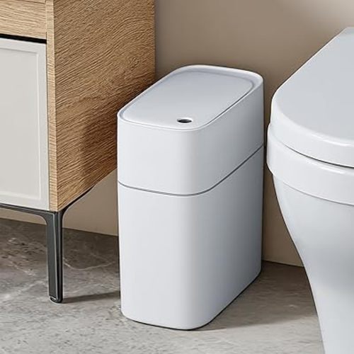 3.5 Gallon Slim Automatic Trash Can for Bathroom,Touchless Garbage Can with Trash Bag Auto-adsorption Technology,Motion Sensor Waterproof Diaper Trash Bins for Bedroom Office Kitchen Toilet