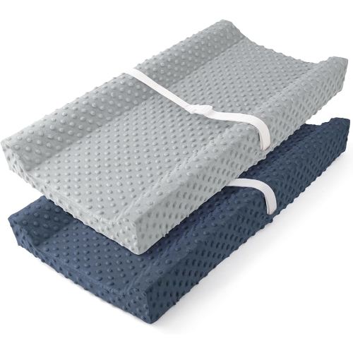 Susurration 2Pack Changing Pad Covers Super Soft Minky Dots Plush Changing Table Covers 33x17x7in Breathable Changing Pad Sheets for Unisex Baby Girls and Boys (Grey&Blue)