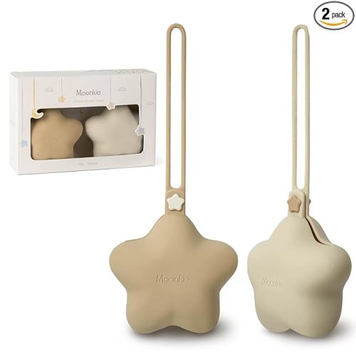 Moonkie Silicone Pacifier Holder Case, Cute Portable Pacifier Storage Case, 2 Pack