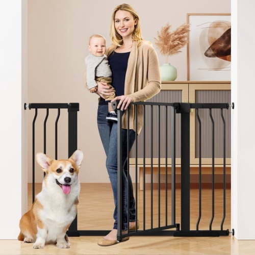 (2 pack) Vomeast 36in Extra Tall Baby Safety Gate,29.93- 48.8in Extra Wide Metal Dog Gates for Stair and Doorways,Pressure Mounted,Black