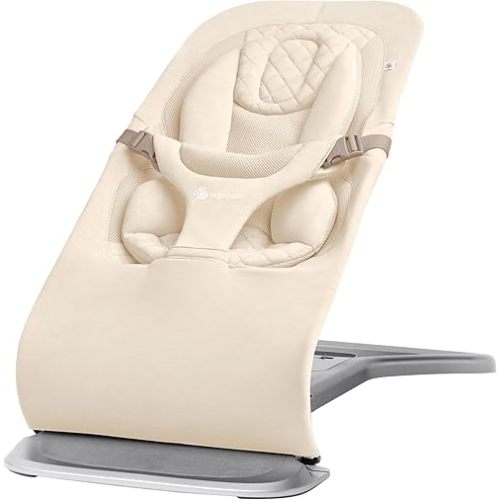 Ergobaby Evolve 3-in-1 Bouncer Seat for Babies and Toddlers 5.5-25lbs - Multi Position Baby Rocker Seat with Adjustable Heights, Secure Harness, Newborn Insert - Knit Cream