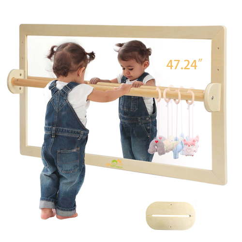 JHNIFTYNEST Infant Coordination Mirror Montessori Safety Pull up Bar Baby Mirror Acrylic Non-Glass Early Learning to Walk Mirror Upgrade Dual-Use with Base 47.24”
