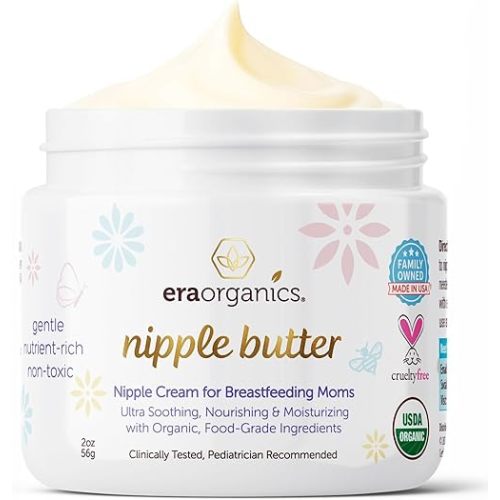 USDA Organic Nipple Butter Safe for Breastfeeding – Lanolin-Free, Food-Grade Nipple Cream for Sore, Cracked & Sensitive Skin Relief – No Wipe Off Postpartum Essential