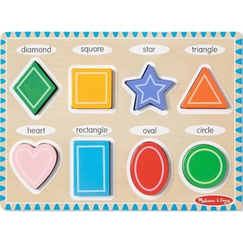 Melissa & Doug Shapes Wooden Chunky Puzzle (8 pcs) Color Matching Shape Sorter Toys for Toddlers Ages 2+ - FSC Certified