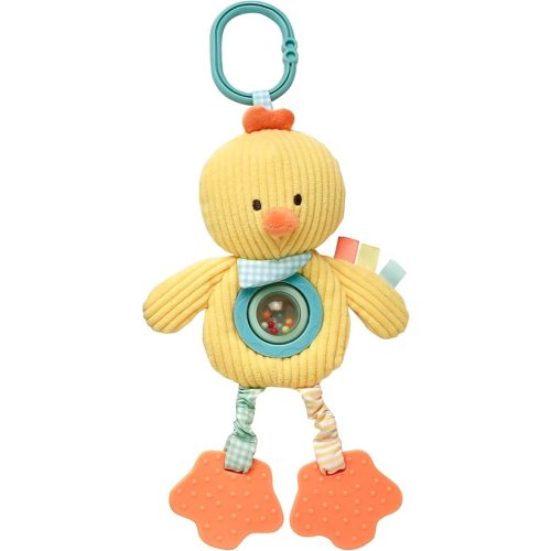 Plush 10 inch Plush Activity Toy with Teethers, Crinkle, Spinner and Travel Hook, Yellow Chick