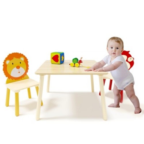 Yinvani Natural 3 Piece Toddler Table with 2 Chairs Set