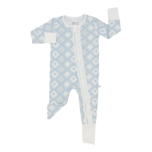 Girls Quilted Bow Patch Ruffle Double Zipper Romper