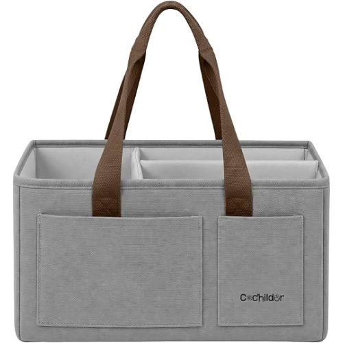 Canvas Baby Diaper Caddy Organizer with Handle, Gray