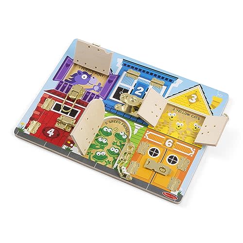 Melissa & Doug Wooden Latches Board Sensory Activity Toy for Kids, Doors and Locks Toy, Wooden Busy Board, Toddler Toys for Ages 3+