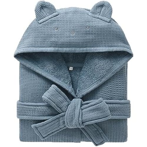Boys Girls Terry Bathrobe, 100% Cotton Towel Robe ,Hooded Toddler Soft Fuzzy Robe for Kids 2-9Years