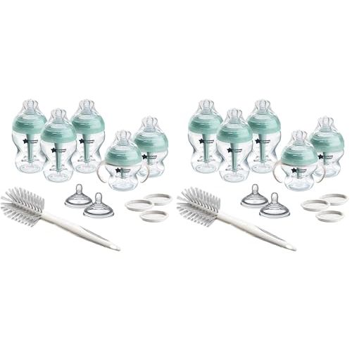 Tommee Tippee Advanced Anti-Colic 12 Piece Set,5 oz and 9 oz BPA Free Bottles,Newborn 0+ Months,Includes Slow & Medium-Flow Breast-Like Nipples and Bottle Handles-and Cleaning Brush,(Pack of 2)