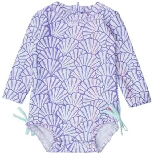 RuffleButts Baby Girls UPF 50+ Sun Protection Novelty Print Long Sleeve One Piece Rash Guard Swimsuit with Zipper