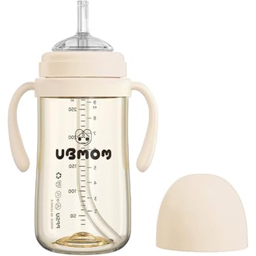 UBMOM Sippy Cup with Straw and Handle, Spillproof Baby and Toddler Cups with Replaceable Straw, BPA-Free PPSU Sippy Cups for Toddlers, 9.47oz (Green)