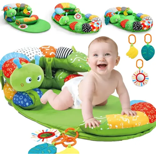 Tummy Time Pillow Mat for Baby, Detachable Caterpillar Play Mat for Newborns,Play Mat with Soft Baby Toys for Babies Boy Girl