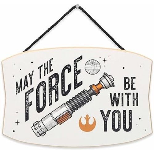 Disney Star Wars May the Force Be With You Lightsaber Hanging Wood Wall Decor - Classic Star Wars Sign for Man Cave or Movie Room