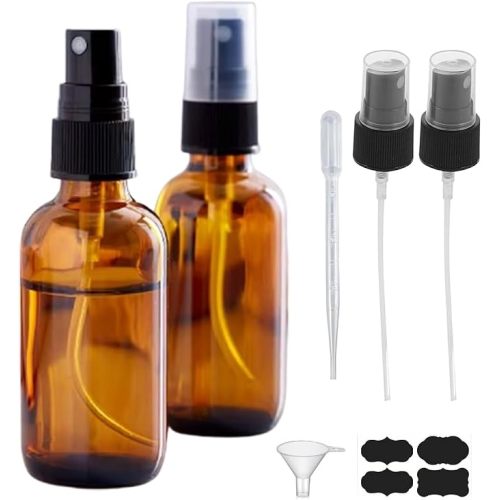 2oz Amber Glass Spray Bottles for Essential Oils, Hair, Skincare, Cleaning & Travel,2-Pack Small Empty Spray Bottle