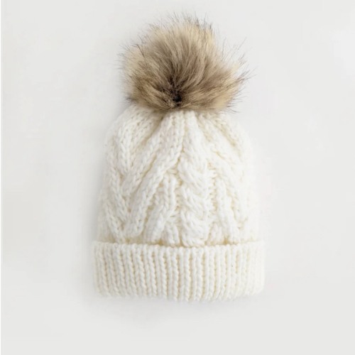 Winter White Pom Pom Beanie Hat