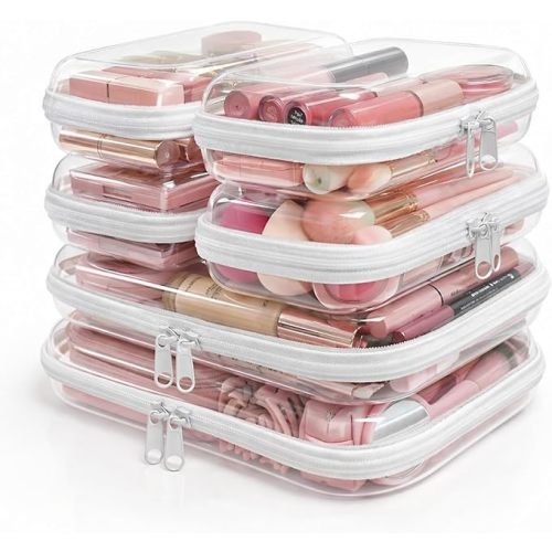 6 Pack Clear Hard Shell Zipper Case, Clear Zipper Pouches for Organizing Diaper Bag