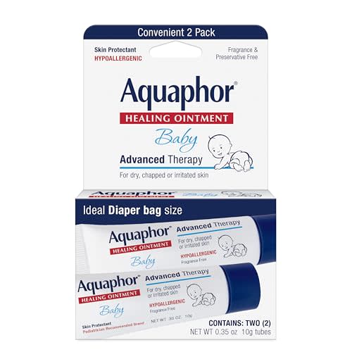 Aquaphor Baby Healing Ointment Advanced Therapy Skin Protectant for Chapped or Dry Skin, Drool Rash and Diaper Rash Ointment, Hypoallergenic Baby Essentials, Travel Size, 0.35 Oz Tube, Pack of 2