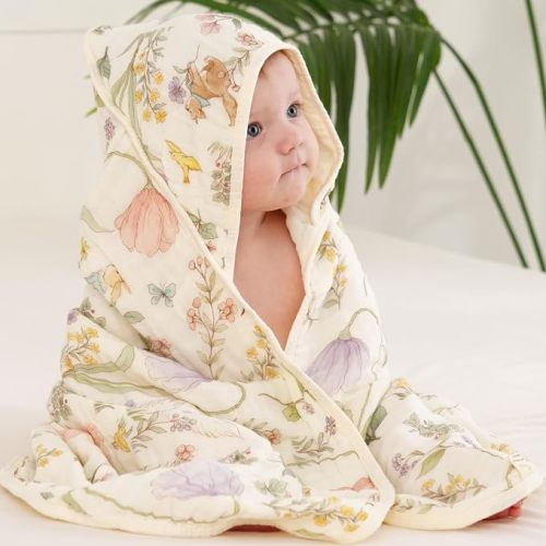 HardNok Muslin Baby Beach Bath Towel Hooded Organic Cotton Blend (Garden)