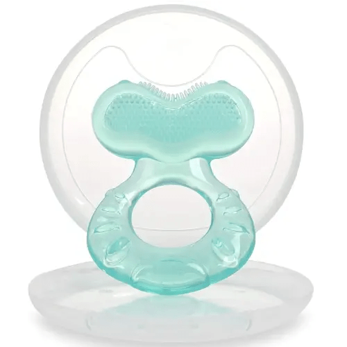 Nuby Silicone Teethe-EEZ Teether with Bristles, Includes Hygienic Case, Aqua (Pack of 1)