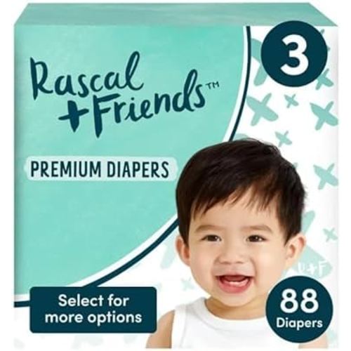 Rascal + Friends Premium Diapers Size 3, 88 Count,1 Pack, Green,White
