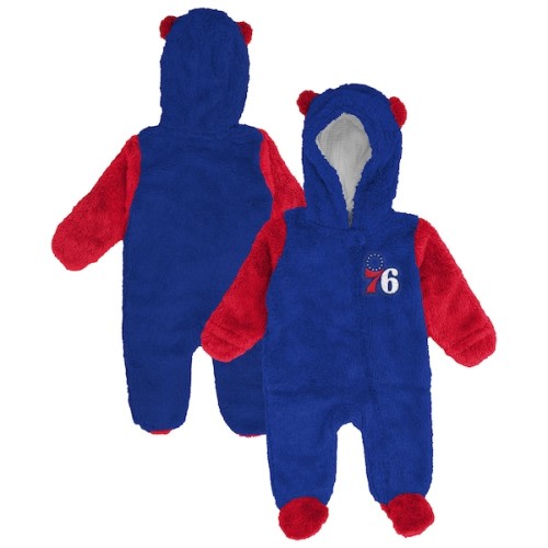 Infant & Newborn Philadelphia 76ers Outerstuff Royal Stay Napping Fleece Bunting Full-Zip Hooded Sleeper