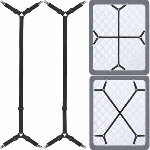 Bed Sheet Holder Straps - Sheet Straps Adjustable Bed Sheet Clips Fasteners Keep Sheets Stays in Place,2Pcs/Set Black