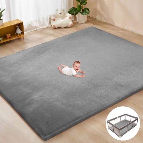 babyeap Extra Large Baby Play Mat,73"x50" Playpen Mat,1.3" Extra Thick Crawling Mat for Floor Cushion,Removable Washable Cover Playmat for Babies Toddlers Infant,Gray